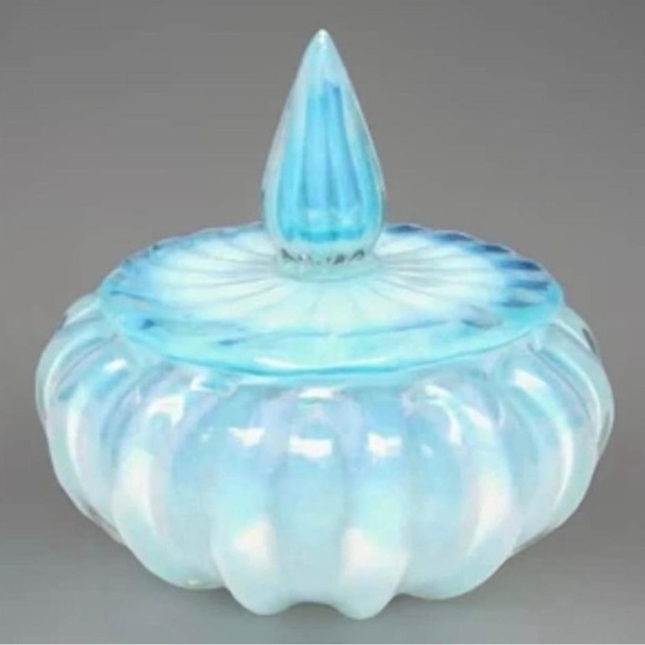 Meet the Posher Other - Powder Blue Opalescent Powder Jar Exceptional Murano Italy